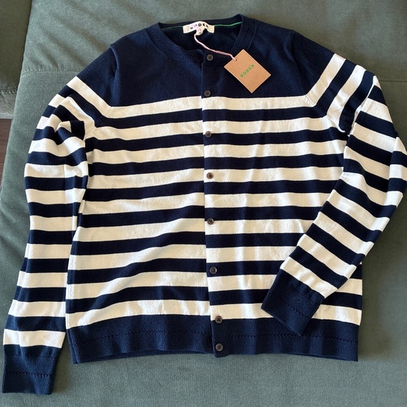 NWT Boden Emilia navy blue and white stripe cardigan sweater M - Picture 1 of 10